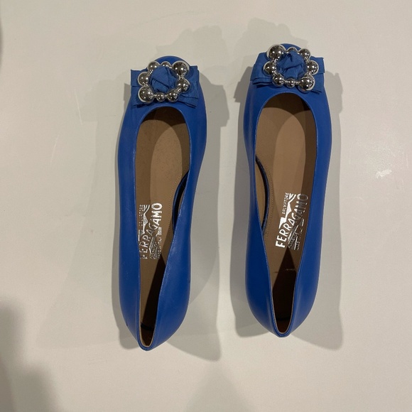 Salvatore Ferragamo Ballet Flats, Bow with Silver Hardware